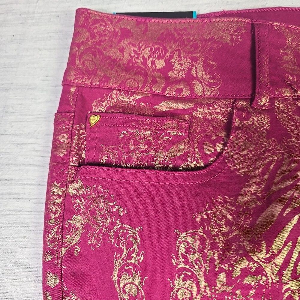Thalia Sodi Women’s Skinny Leg Pants Size 18 Pink Gold Brocade NWT - Picture 3 of 12